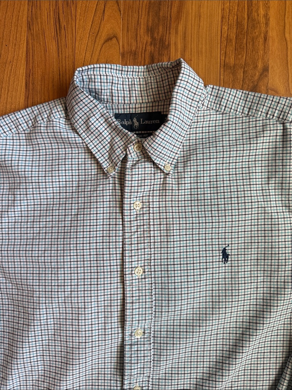 Ralph Lauren Light Blue and Navy Micro-Check Button-Down Shirt - Picture 4 of 14